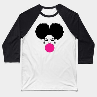 puff sleeve shirt Afro Hair girl blowing gum for girls and teens Baseball T-Shirt